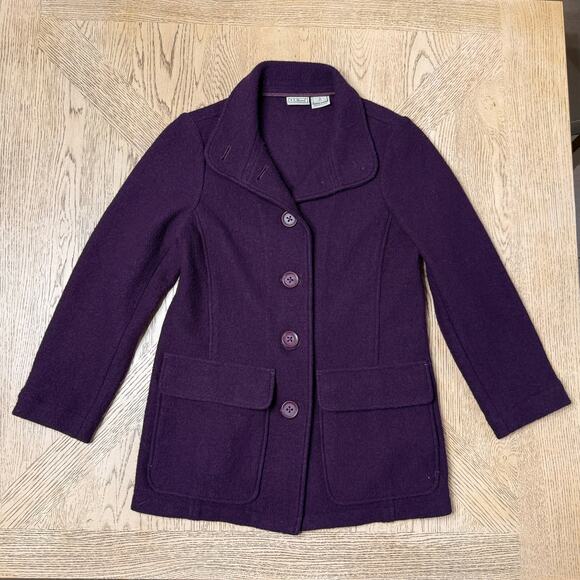L.L. Bean Wool Coat Pea Coat‎ Purple Small - Picture 1 of 10